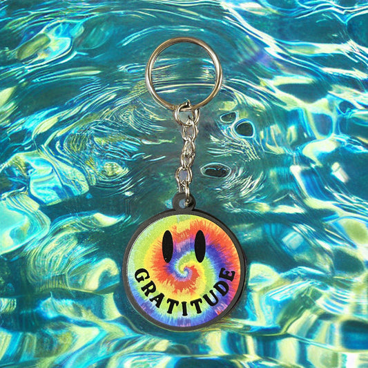 Tie Dye Peace Smiley Keychain