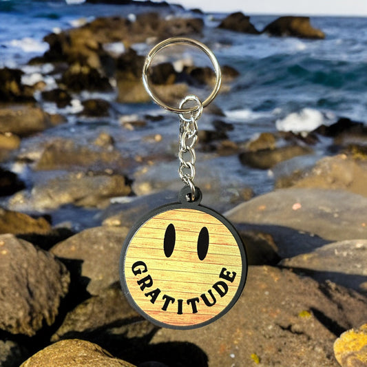 Wood Smiley Keychain