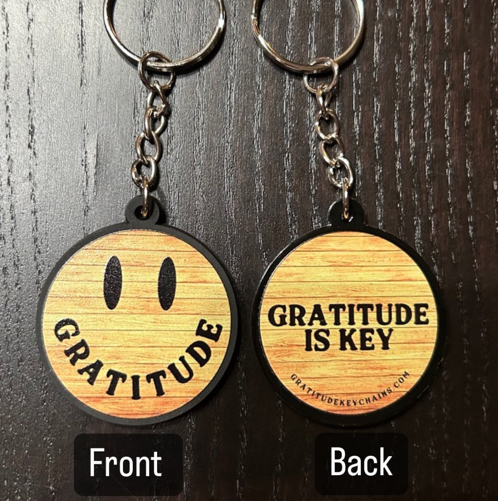 Wood Smiley Keychain